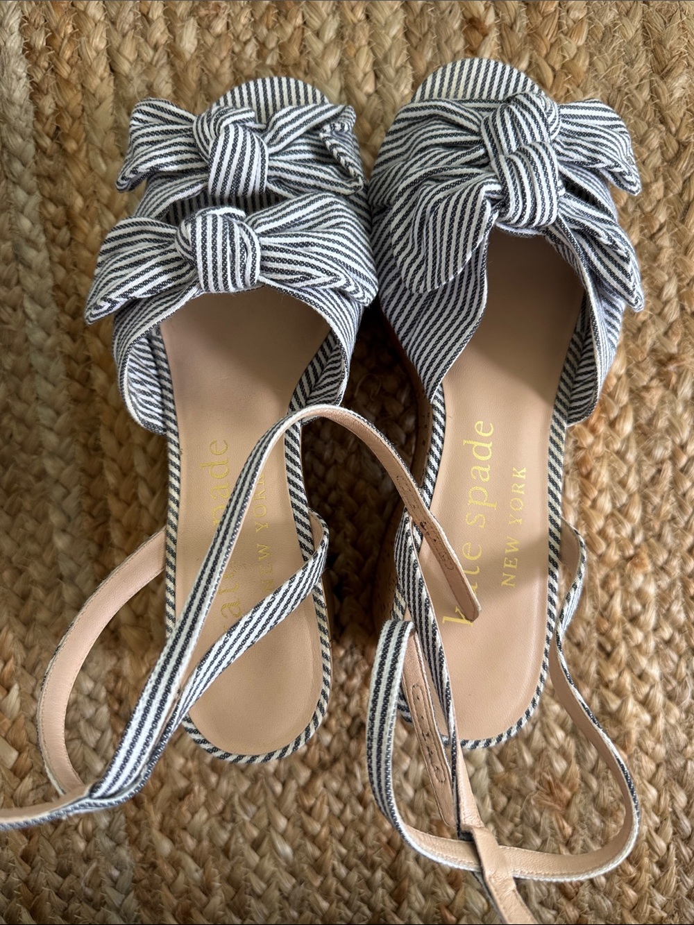 kate spade Blue & White Striped Knot Slingback Sandals
